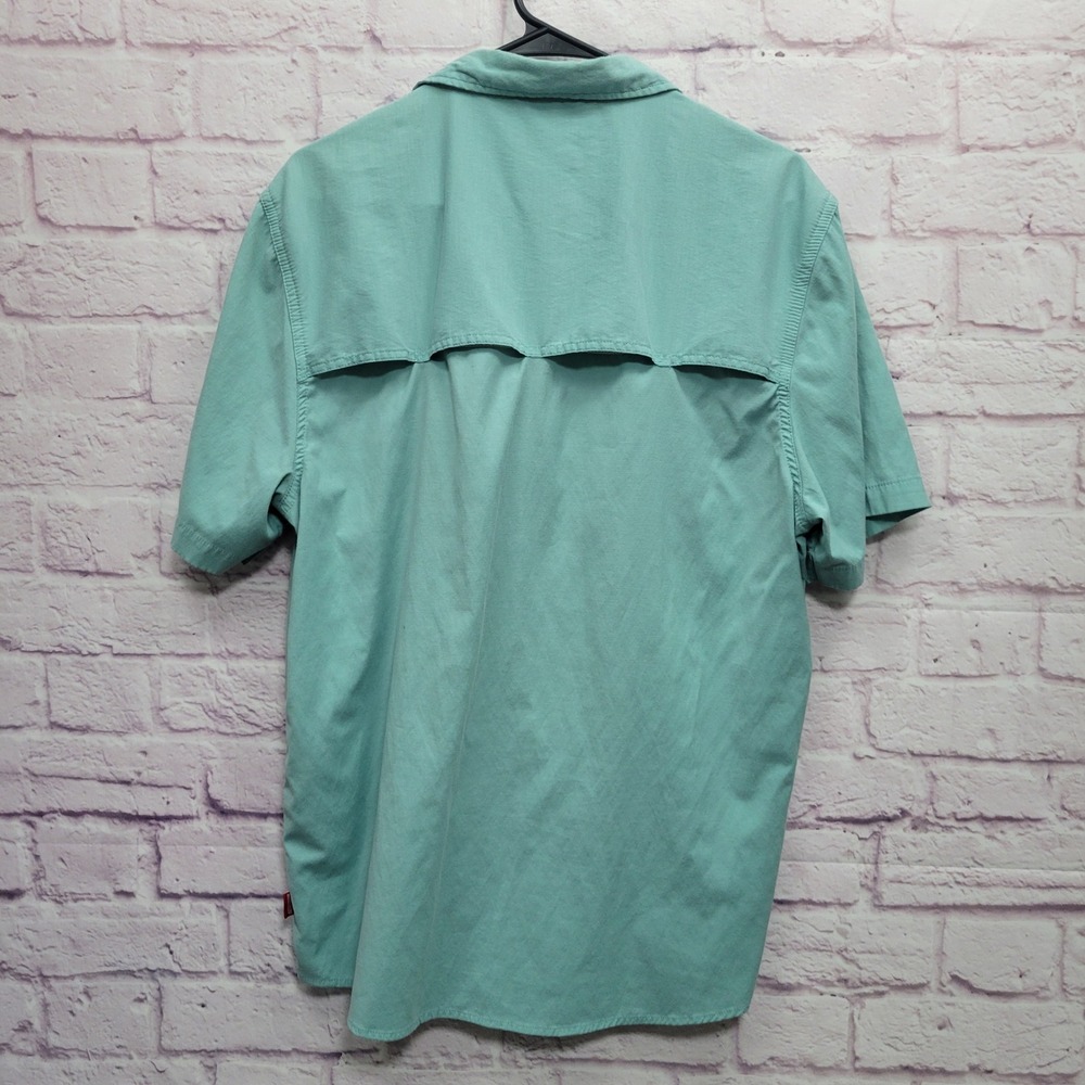 Coleman Button Down‎ Fishing Shirt Mens L Teal Blue Gorp Hiking Outdoor Utility - Picture 2 of 8